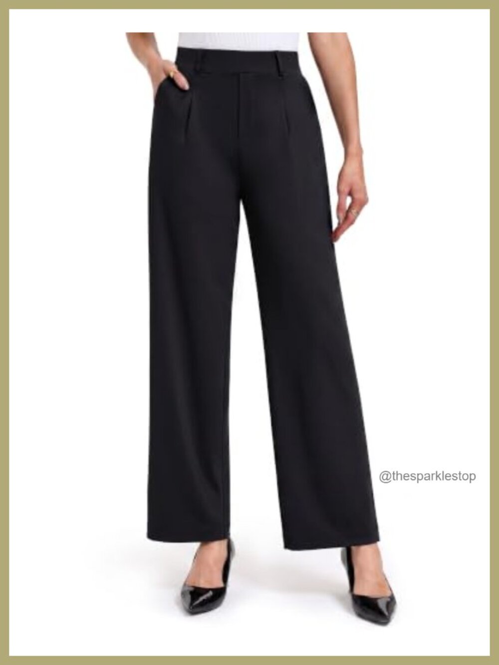 Wide Leg Pull On Stretch Dress Pants Pleated High Rise Work Slacks